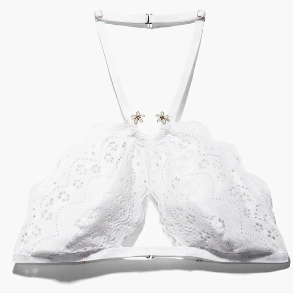 NWT Savage X Fenty Bombshell Broderie Lace Halter Bralette White - Picture 4 of 4